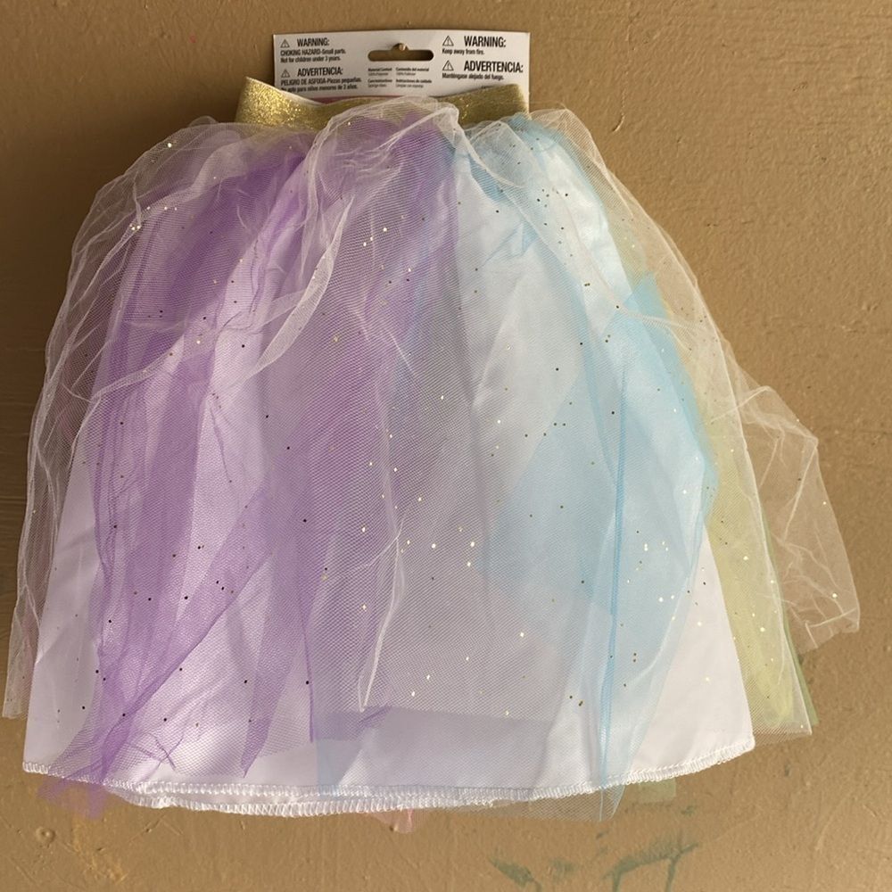 Girls Rainbow Pastel Sparkle Tutu Skirt S/M Unicorn Princess Dress Up